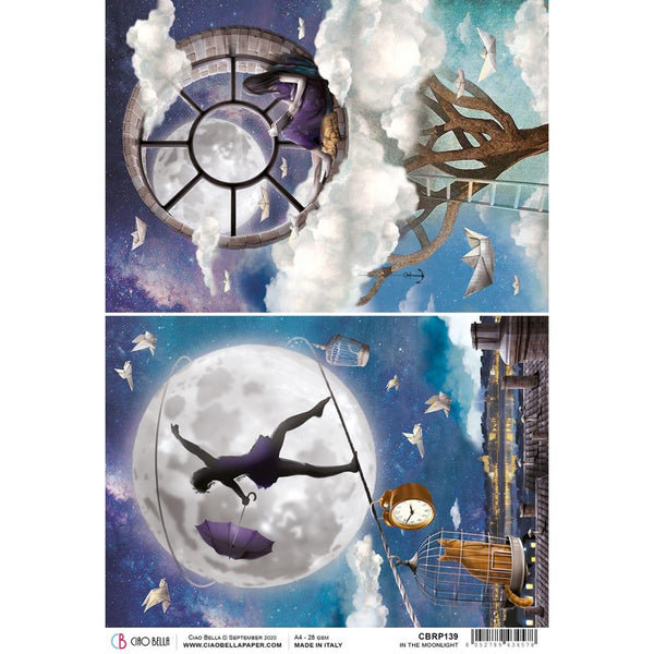 Ciao Bella Rice Paper Sheet A4 - In The Moonlight, Moon & Me