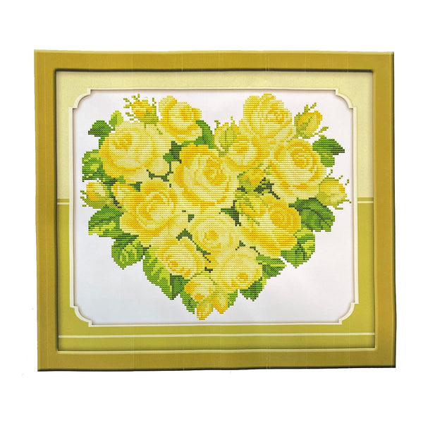 Poppy Crafts Cross-Stitch Kit 40 - Rose Heart - Yellow