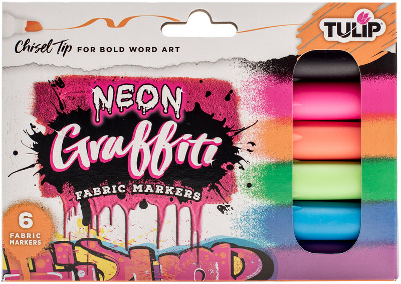 Tulip Graffiti Fabric Markers 6/Pkg Neon - Chisel Tip