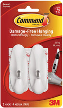 Command Medium Wire Hooks, White - 2 Hooks & 4 Strips*