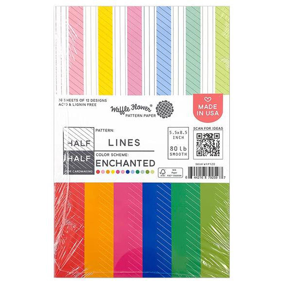 Waffle Flower 80lb Single-Sided Paper Pad 5.5in x 8.5in 36 pack - Half Lines/Enchanted, 12 Designs/3 Each