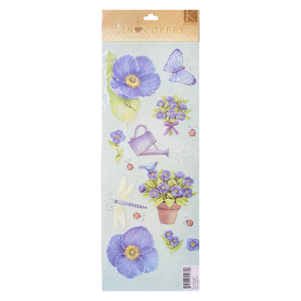 K&Company Embossed Stickers by Tim Coffey - Blue Poppies