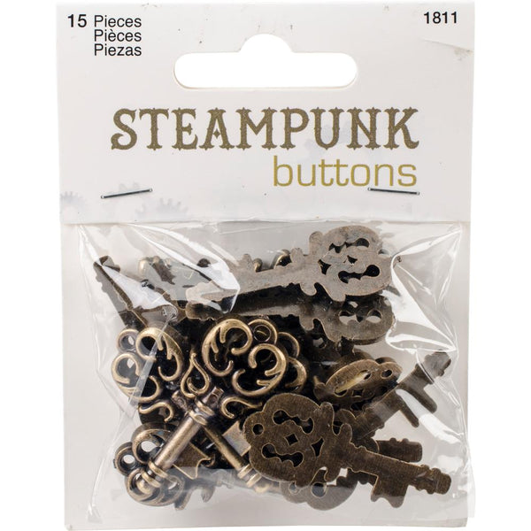 Blumenthal Steampunk Buttons - Antique Gold Key 15/Pkg