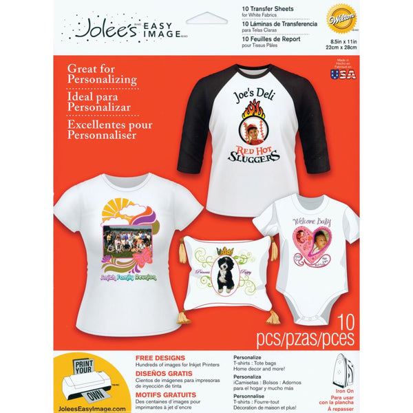 Jolees Easy Image Transfer Sheets 8.5 inch X11 inch 10 pack For Light Fabrics*