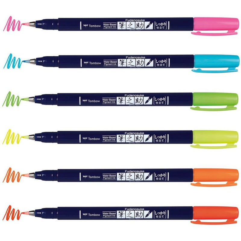 Tombow Fudenosuke Neon Brush Pens 6 pack