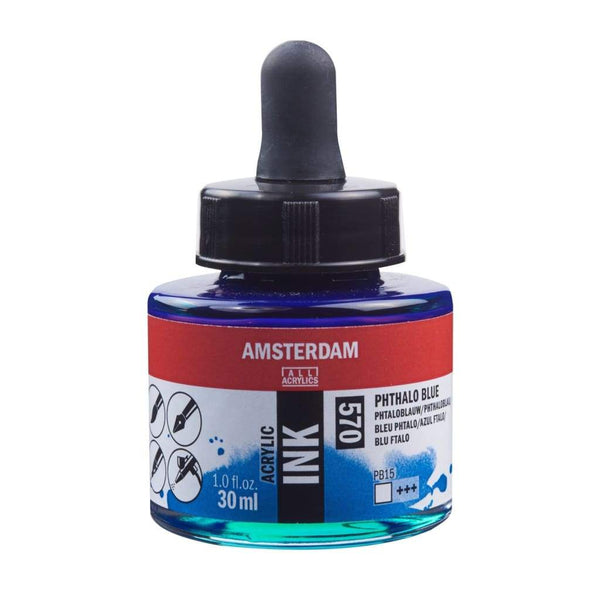 570 - Talens Amsterdam Acrylic Ink 30ml - Phthalo Blue