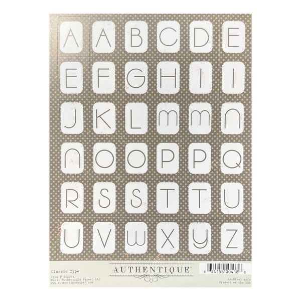 Authentique Alphabet 6'' x 8'' Stickers - Square Classic Type - Scallop*