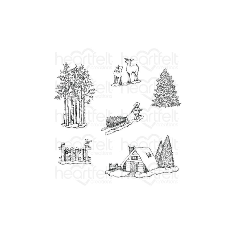 Heartfelt Creations Cling Rubber Stamp Set - Woodsy Winterscapes