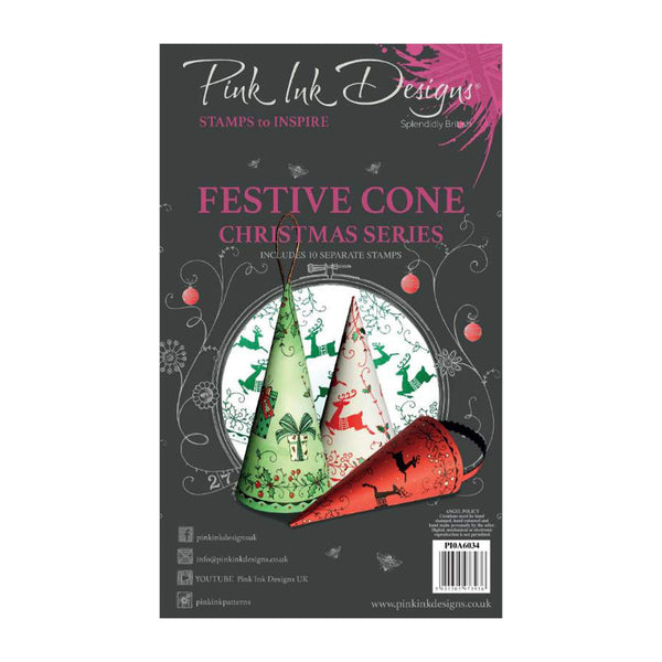 Pink Ink Designs 6"x 4" Clear Stamp Set - Christmas Series - Festive Cone*