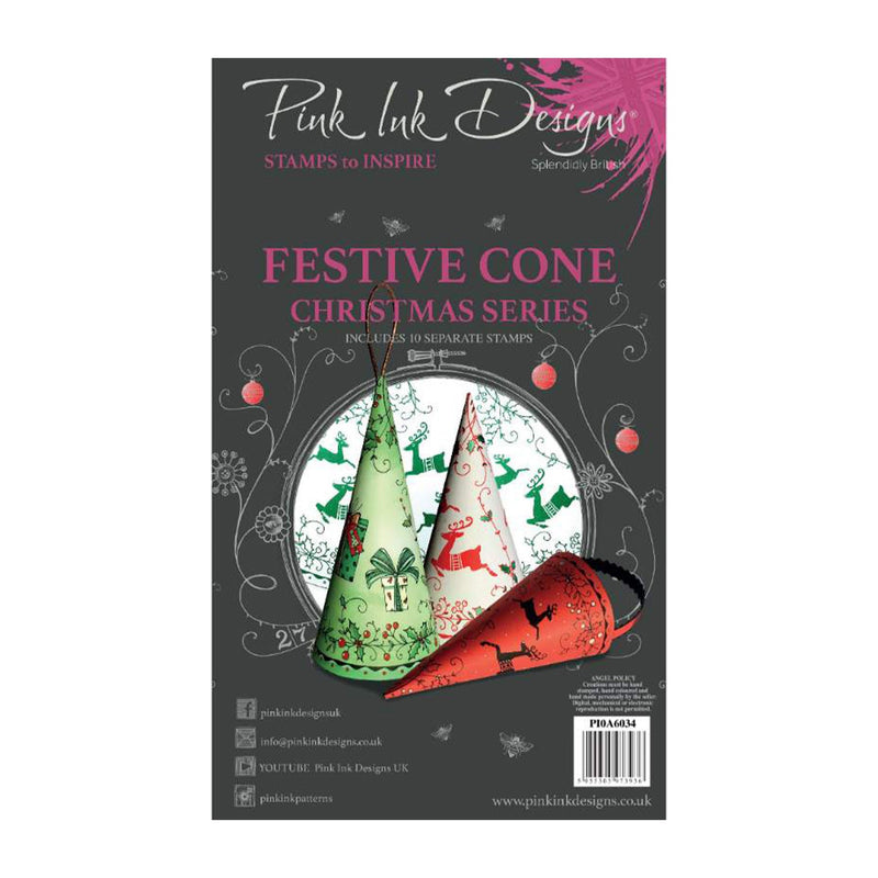 Pink Ink Designs 6"x 4" Clear Stamp Set - Christmas Series - Festive Cone*