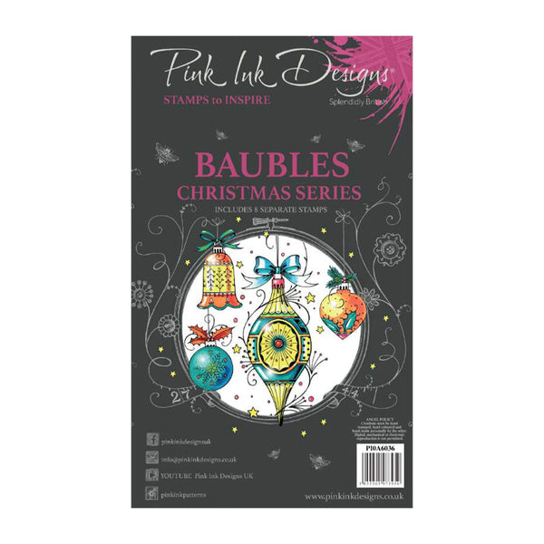 Pink Ink Designs 6"x 4" Clear Stamp Set - Christmas Series - Baubles*