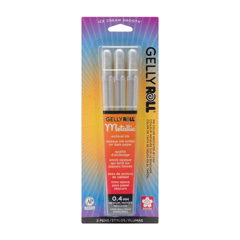 Gelly Roll Metallic Medium Point Pens 3/Pkg - Silver