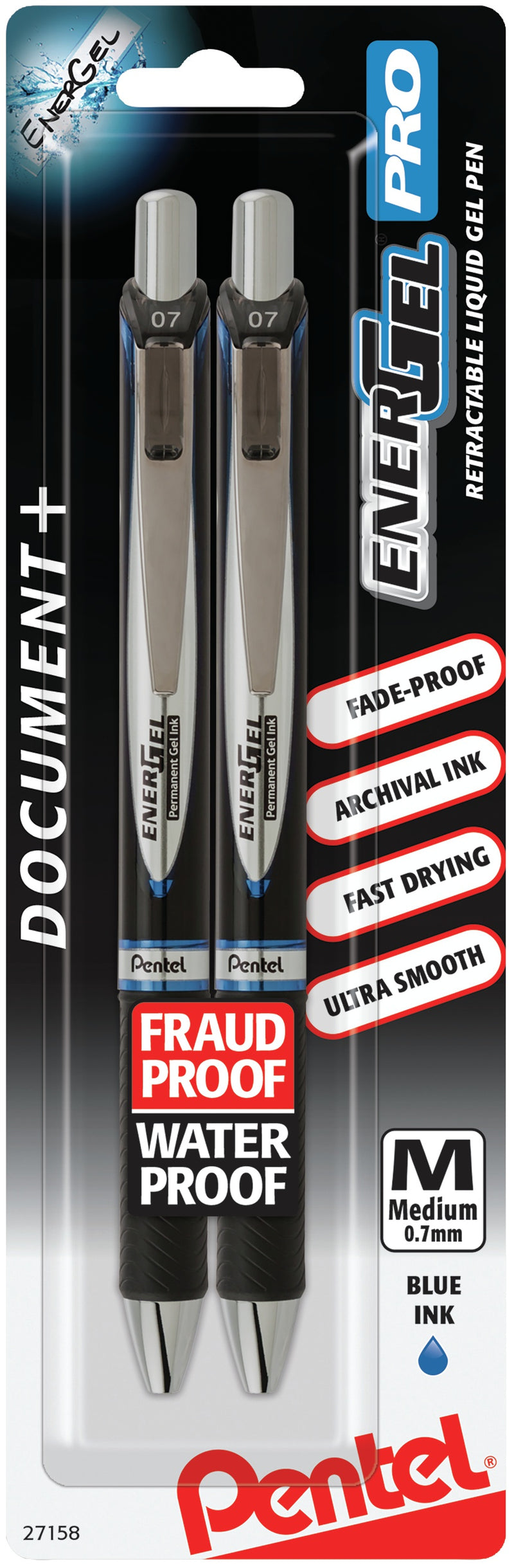 Pentel EnerGel PRO Permanent Gel Pen .7mm 2/Pkg - Blue