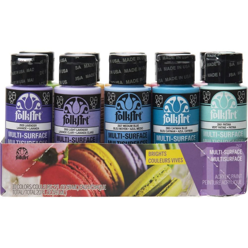 Plaid - Folkart Multi-Surface Paint Set 10 pack - Brights