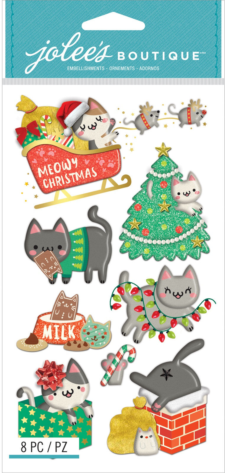 Jolee's Boutique Themed Embellishments 8/Pkg - Meowy Christmas