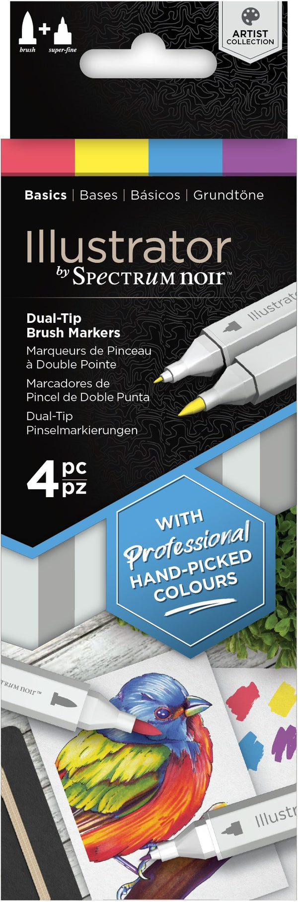 Spectrum Noir Illustrator Dual-Tip Brush Markers 4/Pkg - Basics*