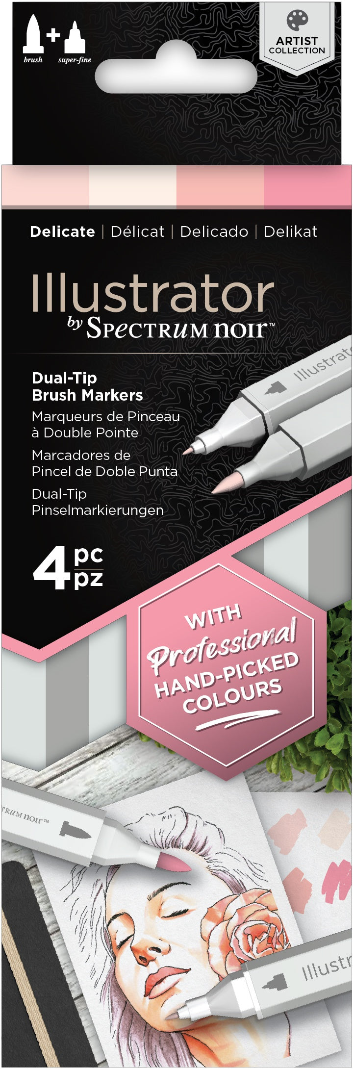 Spectrum Noir Illustrator Dual-Tip Brush Markers 4/Pkg - Delicate*