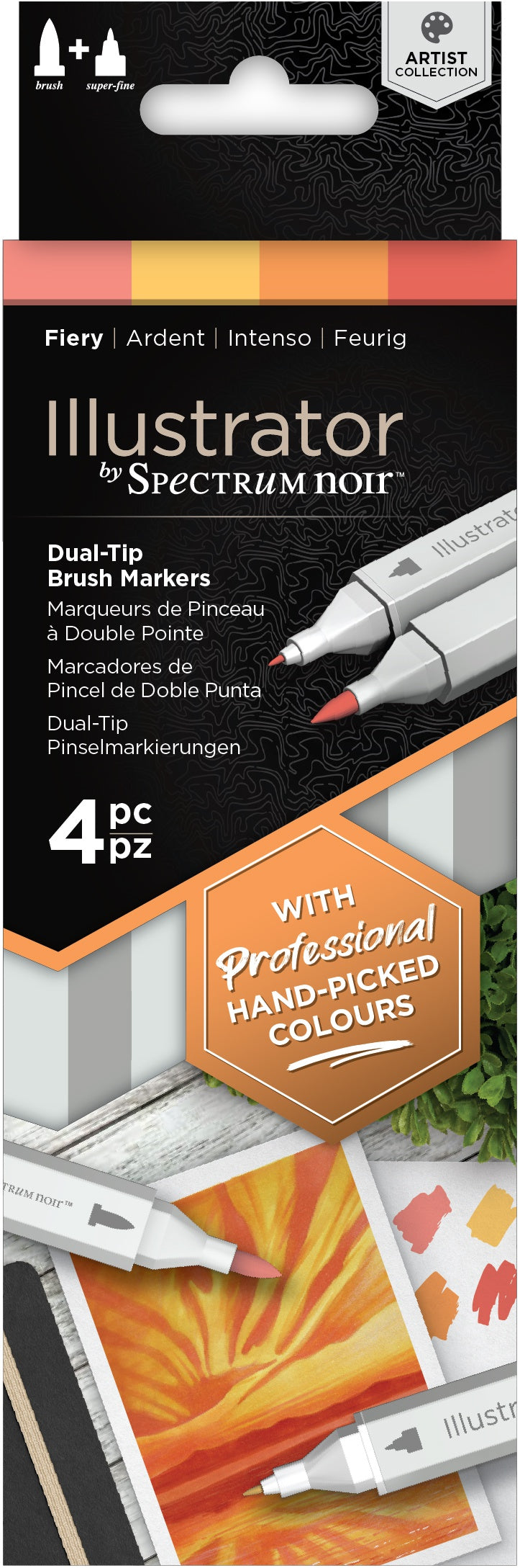 Spectrum Noir Illustrator Dual-Tip Brush Markers 4/Pkg - Fiery*
