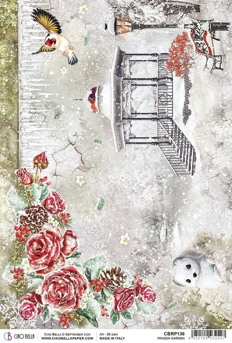 Ciao Bella Rice Paper Sheet A4 Sheet - Frozen Garden, Frozen Roses*