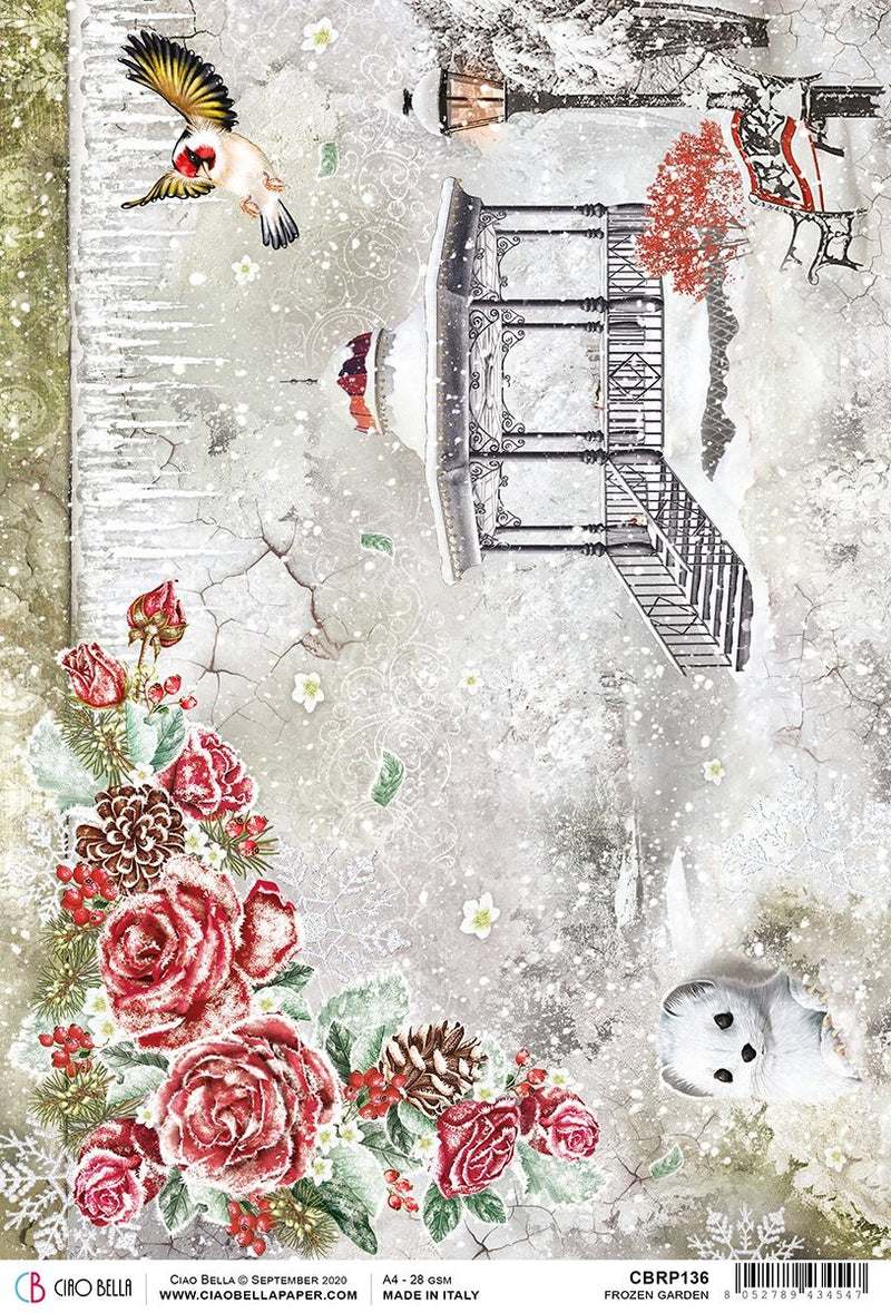 Ciao Bella Rice Paper Sheet A4 Sheet - Frozen Garden, Frozen Roses