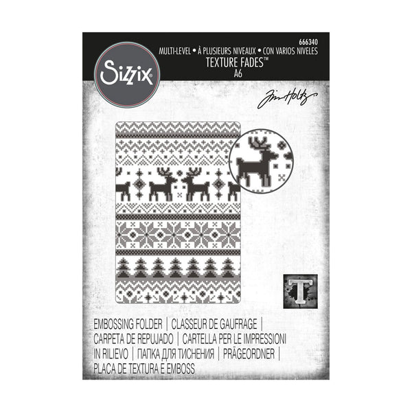Sizzix Multi-Level Texture Fades Embossing Folder By Tim Holtz - Holiday Knit