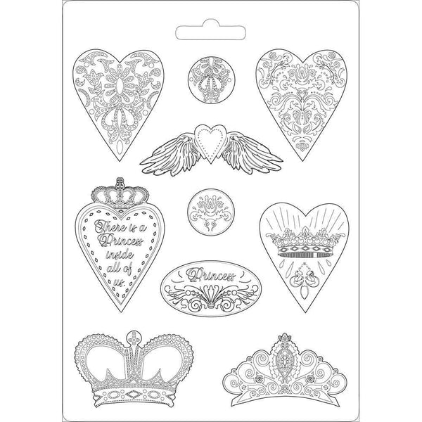 Stamperia Soft Maxi Mold 8.5in X11.5in - Heart & Crowns, Princess