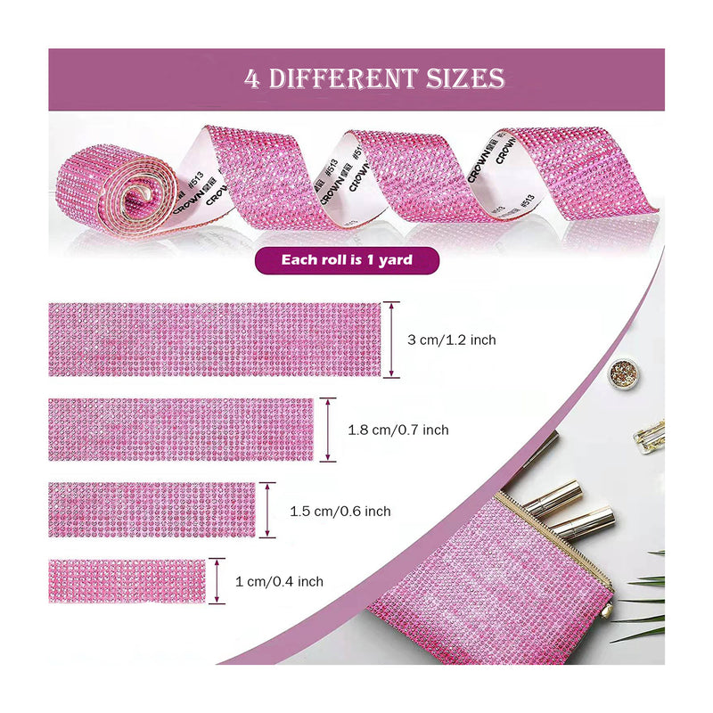 Poppy Crafts Self-adhesive Diamond Rhinestone Ribbon - Pink 4 Pack*