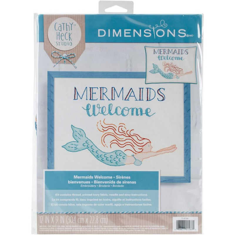 Dimensions Stamped Embroidery Kit 12"x 9" - Mermaids Welcome - Stitched In Thread*