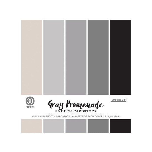 Colorbok 78lb Smooth Cardstock 12"X12" 30/Pkg - Grey Promenade, 5 Colours/6 Each
