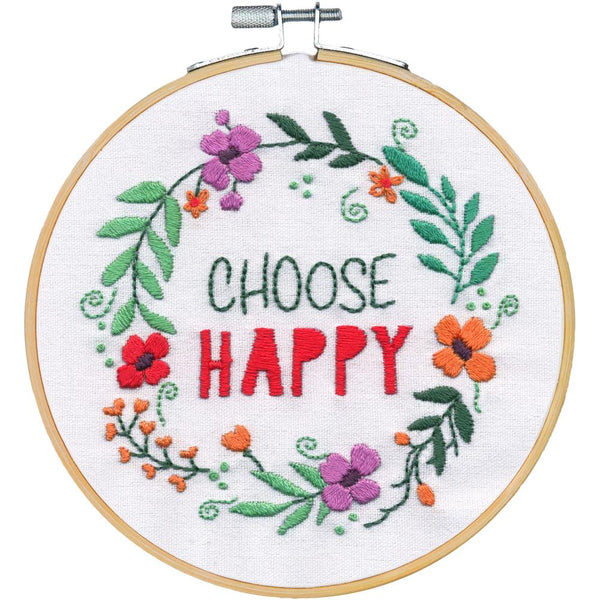 Dimensions Embroidery Kit 6" Round - Choose Happy - Stitched In Thread