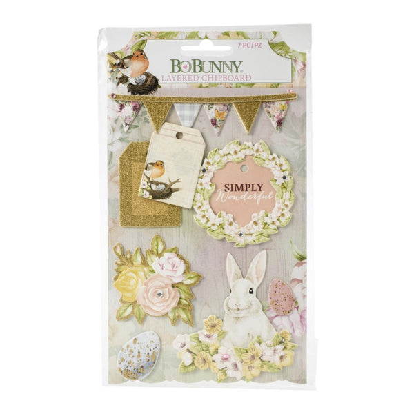 BoBunny Garden Grove - Adhesive Layered Chipboard - with Jewel and Glitter Accents 7 pack*