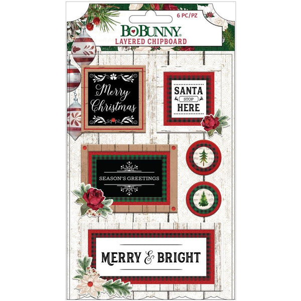 BoBunny Joyful Christmas - Adhesive Layered Chipboard 8 pack