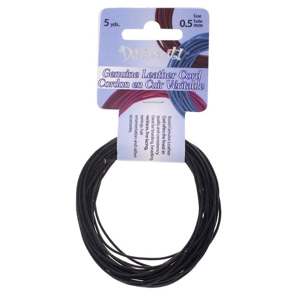 John Bead Dazzle-It Genuine Leather Cord .5mm Round 5yd - Black
