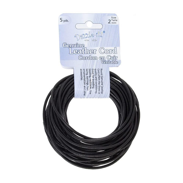 John Bead Dazzle-It Genuine Leather Cord 2mm Round 5yd - Black*