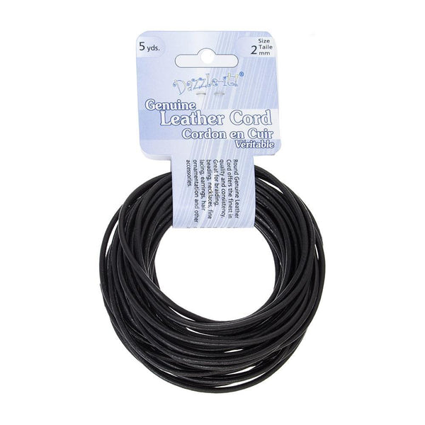 John Bead Dazzle-It Genuine Leather Cord 2mm Round 5yd - Black*