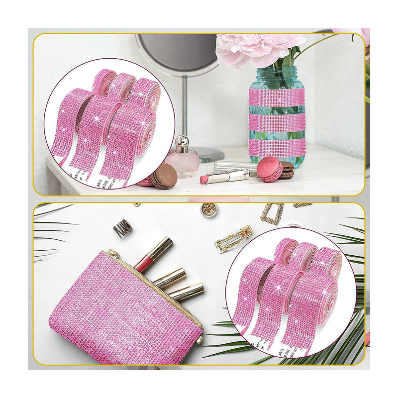 Poppy Crafts Self-adhesive Diamond Rhinestone Ribbon - Pink 4 Pack*