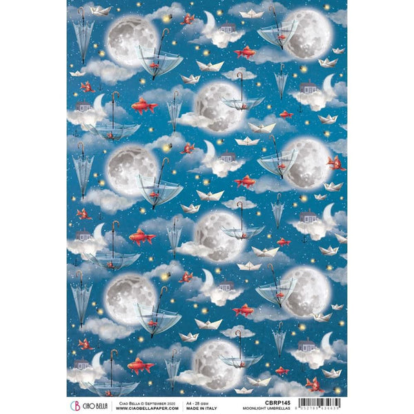 Ciao Bella Rice Paper Sheet A4 - Moonlight Umbrellas, Moon & Me*