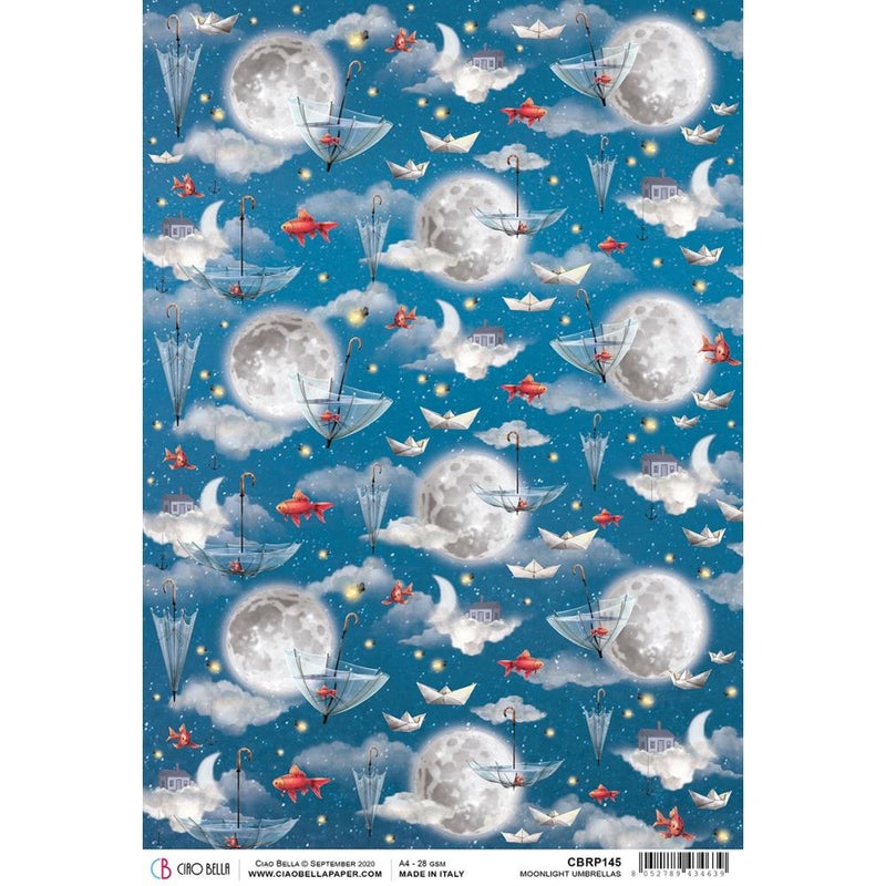 Ciao Bella Rice Paper Sheet A4 - Moonlight Umbrellas, Moon & Me*