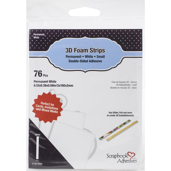 Scrapbook Adhesives - 3D Foam Strips 76 pack  - White, 0.12in X 3.93in X 0.08in