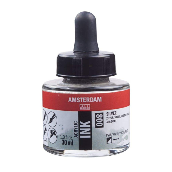 800 - Talens Amsterdam Acrylic Ink 30ml - Silver