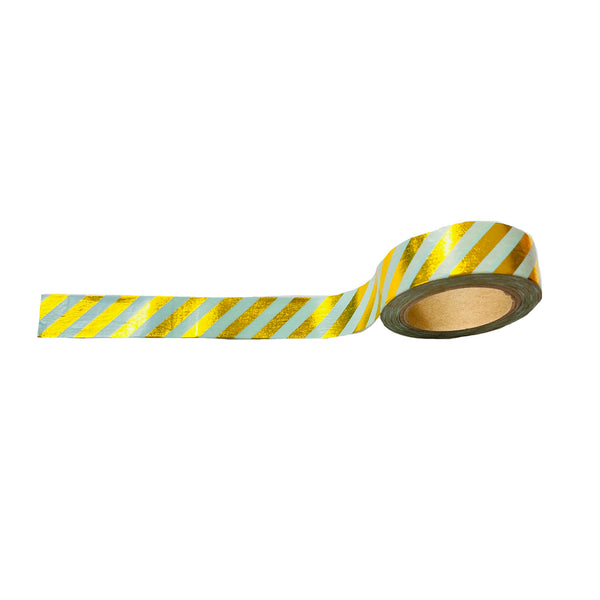 Poppy Crafts - Washi Tape - Gold Foil & Aqua Stripe
