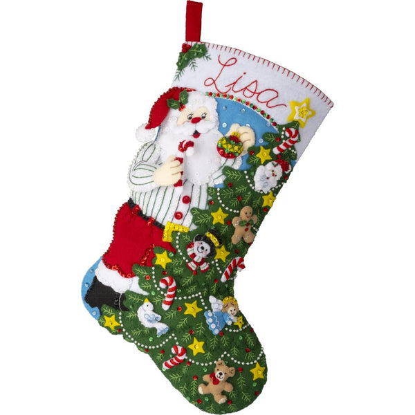 Bucilla Felt Stocking Applique Kit - Trimming The Tree Santa - 18" Long*