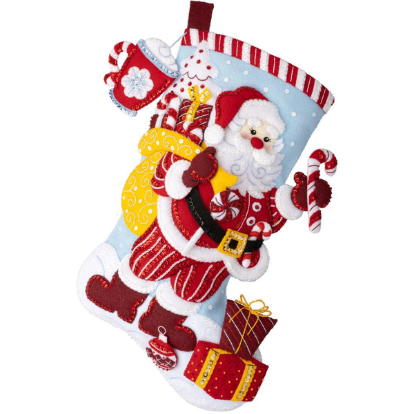 Bucilla Felt Stocking Applique Kit 18" Long Peppermint Santa