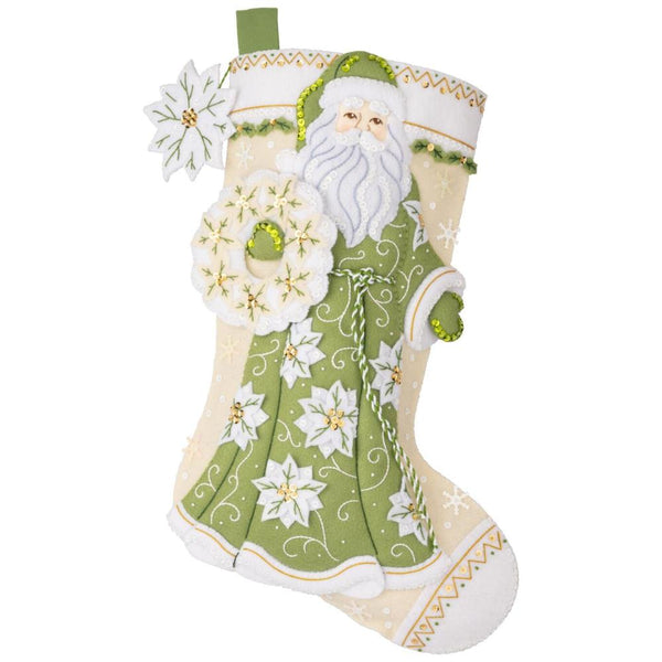 Bucilla Felt Stocking Applique Kit 18" Long White Poinsettia Santa