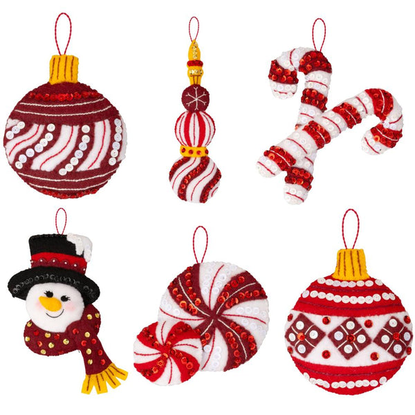 Bucilla Felt Ornaments Applique Kit Set Of 6 Snowman's Peppermint Collection