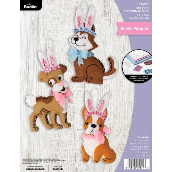 Bucilla Felt Ornaments Applique Kit Set Of 3 Bunny Puppies*