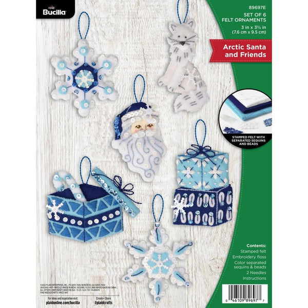 Bucilla Felt Ornaments Applique Kit Set Of 6 Arctic Santa & Friends