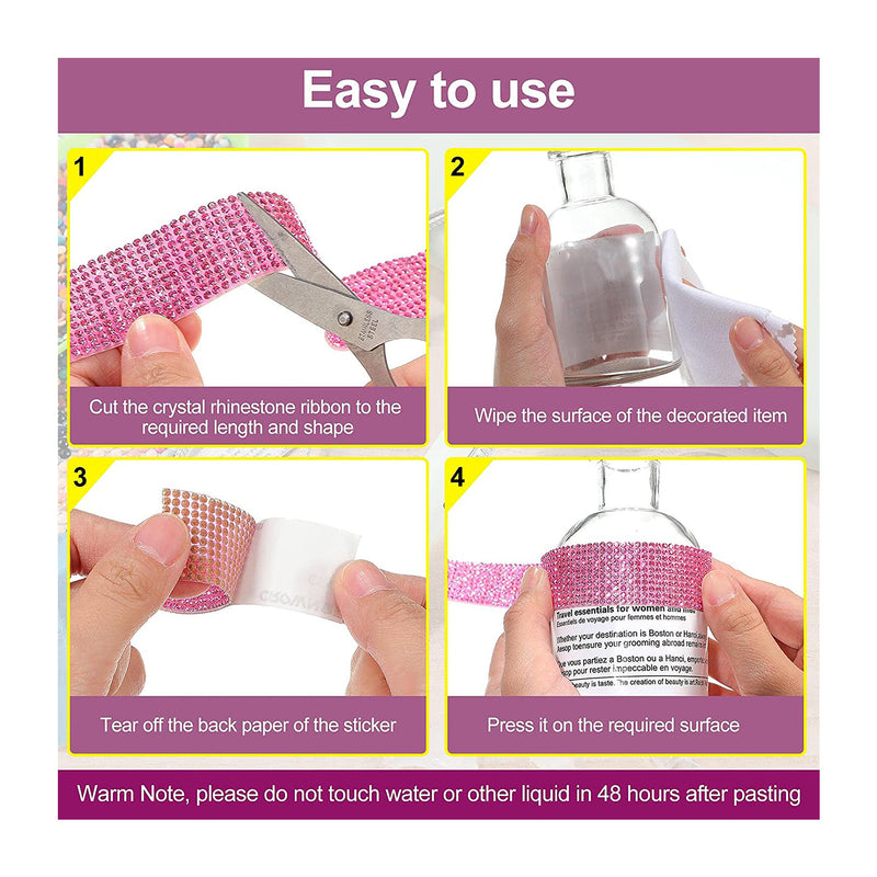 Poppy Crafts Self-adhesive Diamond Rhinestone Ribbon - Pink 4 Pack*