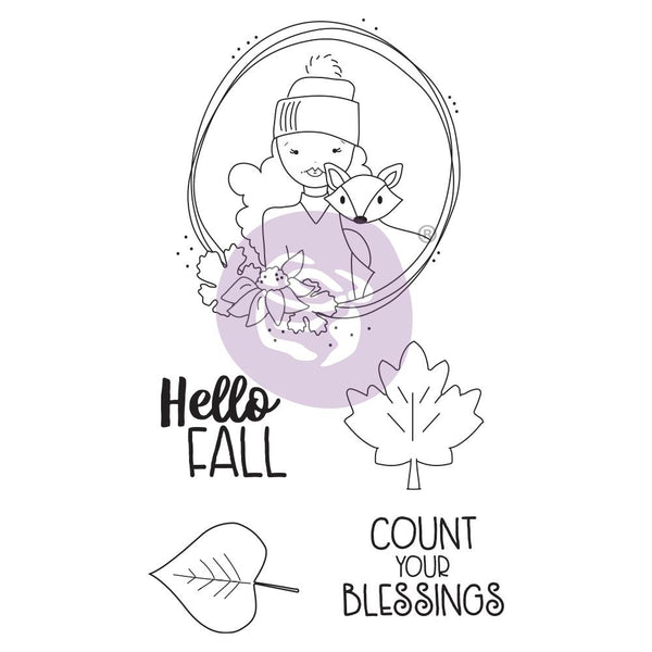 Prima Marketing Julie Nutting Mixed Media Cling Rubber Stamp - Hello Fall