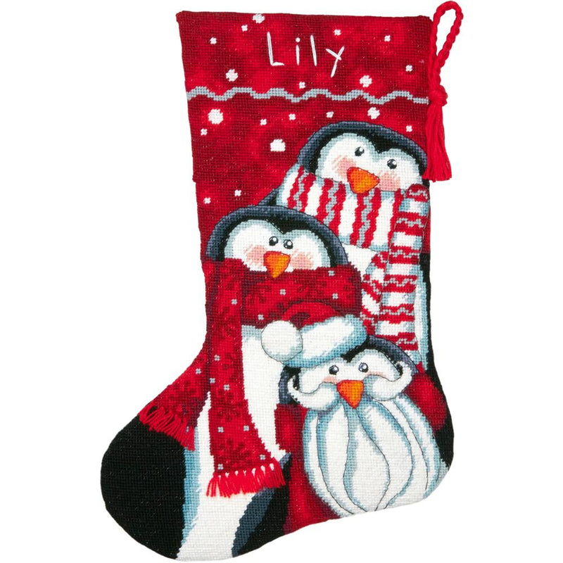 Dimensions Stocking Needlepoint Kit 16" Long - Holiday Penguin Trio Stitched In Wool